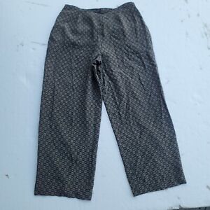 Talbots Pure Silk Lined Pants Women's Size 14 Black Side Zip Geo Print High Rise