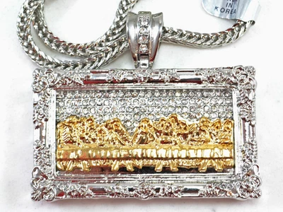 Pingente Hip Hop Gold Sliver Última Ceia Corrente Franco Pedra Completa 36 Polegadas Último - Imagem 1 de 4