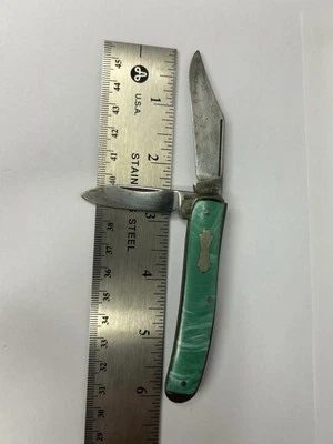 🗡️ СТАРЫЙ ВИНТАЖНЫЙ РАННИЙ ЦВЕТНОЙ КАРМАННЫЙ НОЖ JOHNSTON США GREEN JACK США - Изображение 1 из 4