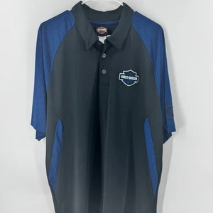 Mens Harley Davidson Cycles Black Blue Baseball Style Polo Shirt XL - Picture 1 of 9