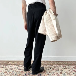 1940s/50s Vintage Men's European Style Tuxedo Suit Black Wool Suspender Trousers - Picture 1 of 8