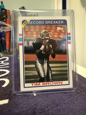 1989 Topps Record Breaker Tim Brown #2 Rookie RC HOF Los Angeles Raiders 889 - Image 1 of 2