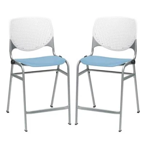 Home Square Plastic Counter Stool in White/Sky Blue - Set of 2 - Picture 1 of 7