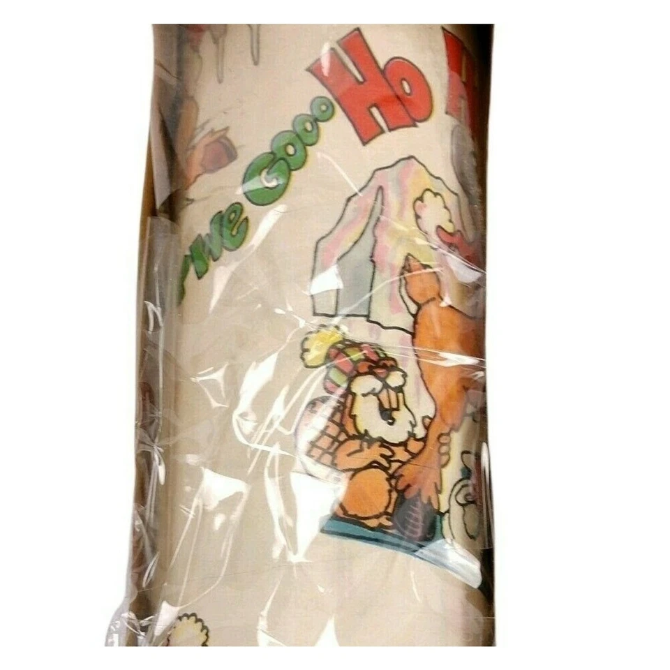 Vintage Christmas Wrapping Paper Roll 27ftx85ft Cartoon Santa Reindeer 70s - Image 1 of 4
