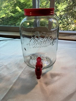 Jarra dispensadora de vidrio tarro de albañil de bebidas frías Red Aladdin de 1 galón con boquilla Foto 1 de 4