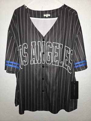 Los Angeles Baseball Jersey LA City Button Mens 2XL Black Stripes Blue Trim - Image 1 of 4
