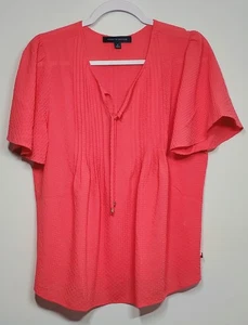 Top Tommy Hilfiger Para Mujer Mediano Pintuck Flutter Manga Corta Coral Seersucker - Imagen 1 de 11
