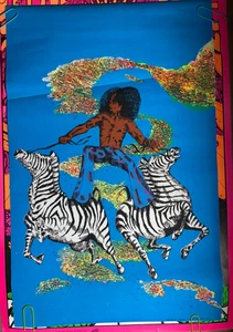 Póster Zebra Rider Vintage 1972 Black Hippie Headshop Blacklight - ¡Bonito! - Imagen 1 de 9