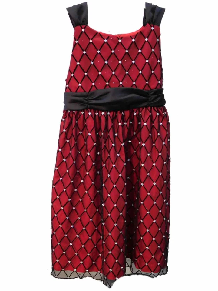 Vestido de fiesta George Girls rojo borgoña con superposición de malla brillante 10 Foto 1 de 1