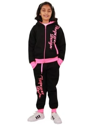 Tuta Bambini Ragazzi Ragazze Design Potente Neon Rosa Top Pantaloni Jogger Set - Immagine 1 di 2