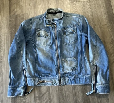 Vintage Diesel Industry’s Y2K Moto Denim Biker Jacket Women’s Size L - Image 1 of 4