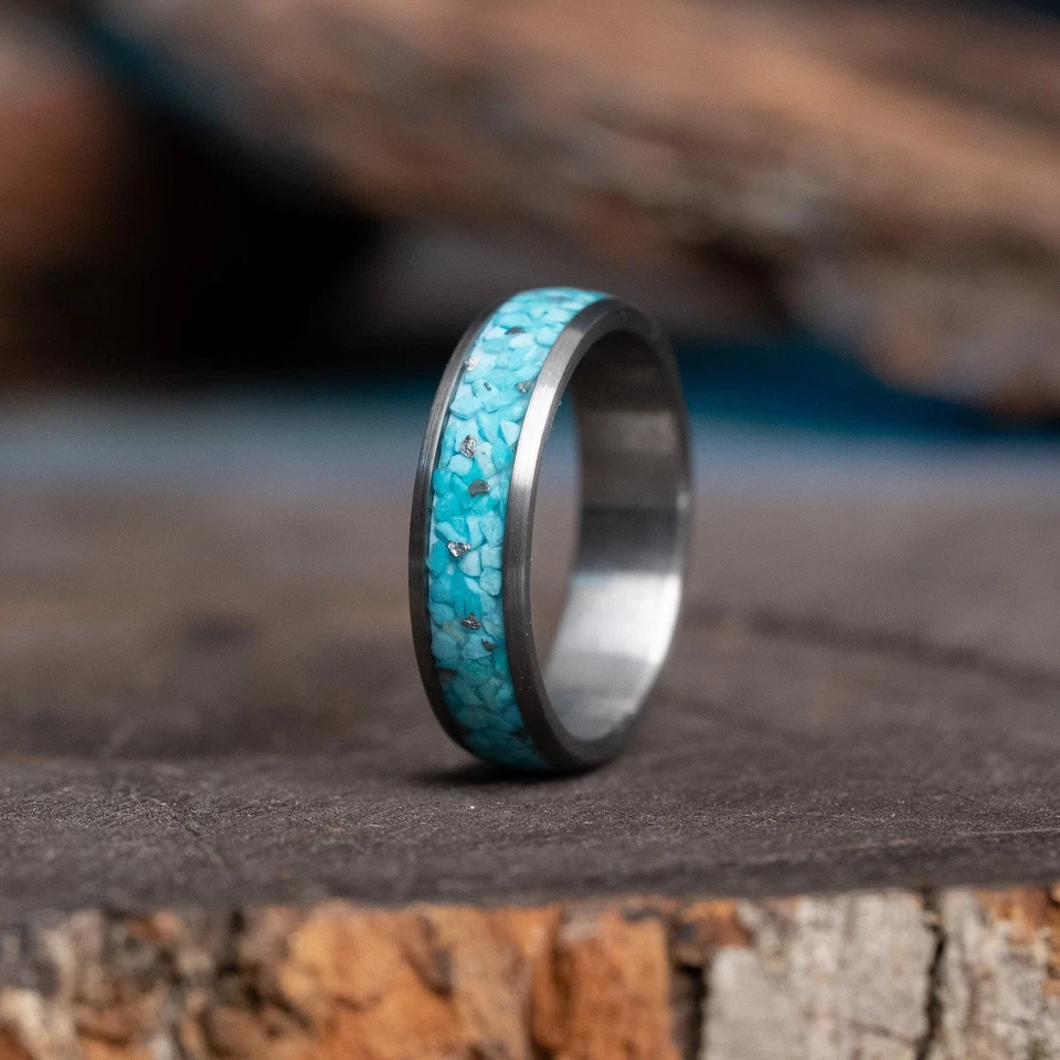 Alianza de boda Meteorito x Turquesa Carburo de Tungsteno para mujer u hombre 6 mm Foto 1 de 4