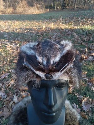 Sombrero de piel de mapache talla 7 3/4 hombre de montaña, trampero, sombrero de cazador largo con cara Foto 1 de 4