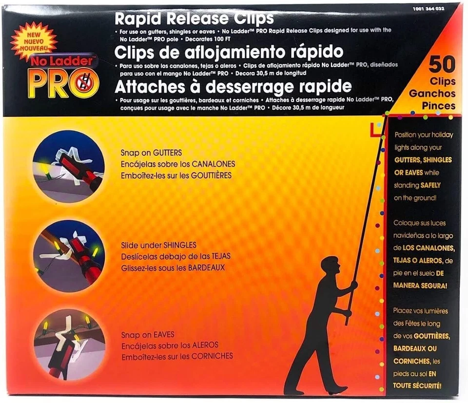Pro No Ladder KSN 0073571051 Rapid Release Holiday Lights Gutter Clips 50ct
