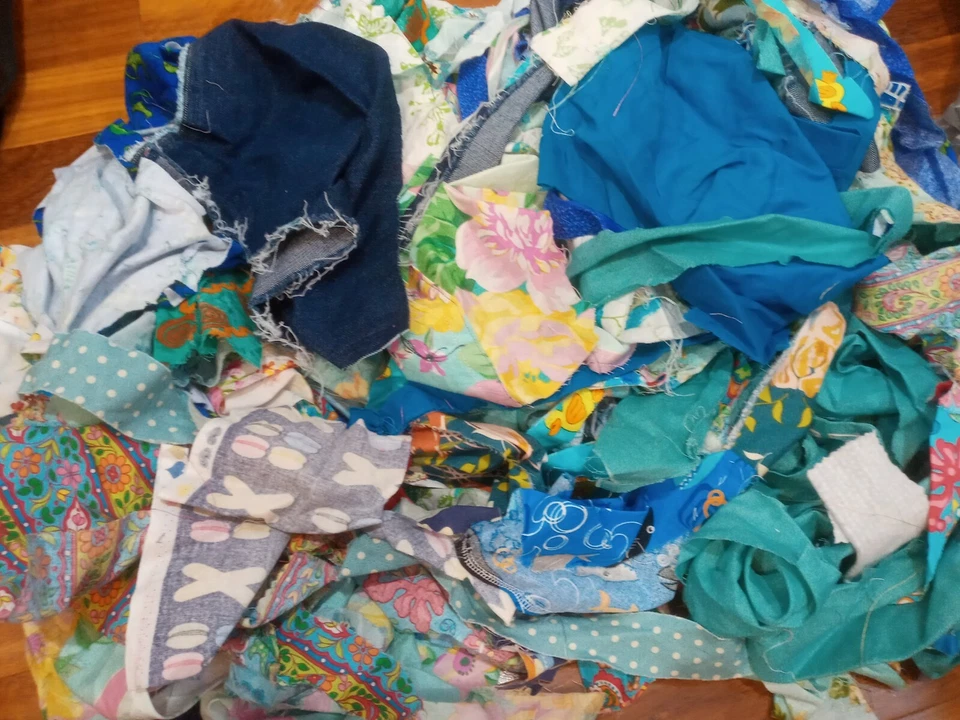 Blue scrap fabric remnants doll clothing patchwork quilt arts crafts  - Image 1 of 1