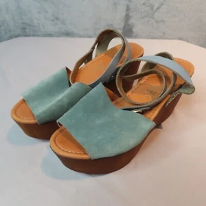 SEYCHELLES FORWARD Platform Wedge Womens 9 Blue Suede Leather Italy Sandals - Picture 1 of 18