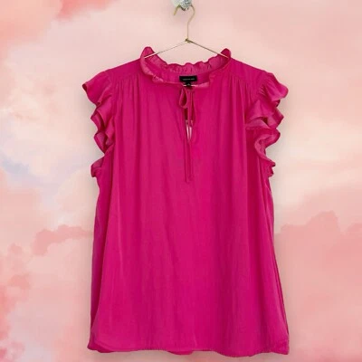 Target Who What Wear Satin Ruffle Collar/Sleeve Tie Neck Blouse L Magenta - Image 1 of 4