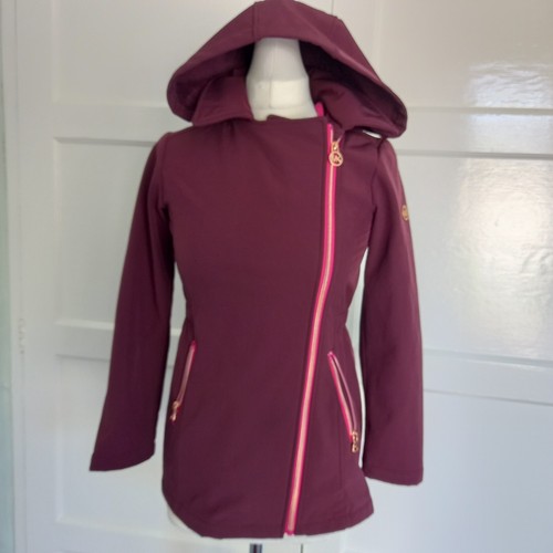 Giacca Michael Kors rosa bordeaux cappuccio zip tasca aderente foderata in pile taglia 10 12