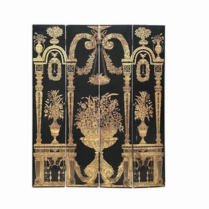 Chinese Black Base Golden Vases Pedestal Theme Floor Screen Divider cs7781 - Picture 1 of 8