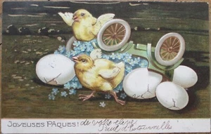 Küken Autounfall 1906 Ostern Postkarte, geprägte Farblitho, bekleidet Tier - Bild 1 von 1