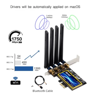 Fenvi T919 PCI E X1 X4 X8 X16 Hackintosh WiFi WLAN Wireless Card Bluetooth Card - Picture 1 of 7