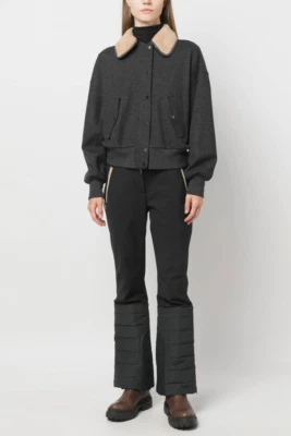 NUEVO CON ETIQUETAS $6950 Brunello Cucinelli Bombardero Tejido Cachemira con Cuello de Cuentas de Oveja M W242 Foto 1 de 4