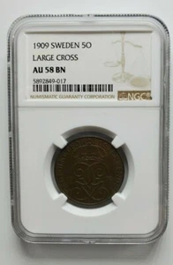 1909 Sweden 50 Large Cross NGC AU 58 BN - Picture 1 of 2