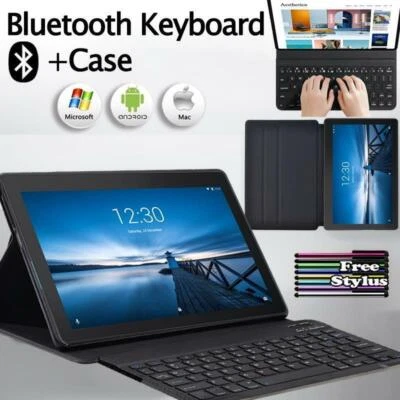 UK Leather Stand Cover Case+Bluetooth keyboard For Lenovo Tab E10/M7/M8/M10 +Pen - Image 1 of 4