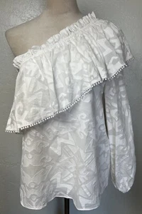 nwt Parker Rihanna One-Shoulder Ruffle Top S Lace Trim White Cotton Embroidered - Picture 1 of 12