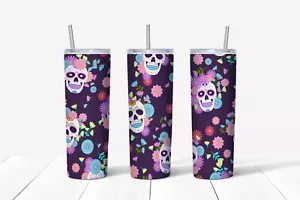 20oz skinny Stainless steel tumbler Sugar Skull theme - Picture 1 of 1