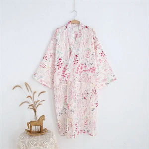 Mujeres Algodón Estampado Floral Kimono Yukata Khan Baño al Vapor Ropa de Noche - Imagen 1 de 12