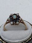 9ct Yellow Gold Sapphire Opal Cluster Ring Vintage 1992 Hallmarked Size Q Damage
