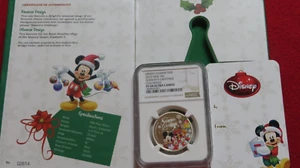 2015 1 oz DISNEY Mickey Mouse Christmas Colorized w COA OGP .999 Silver NGC PR69 - Picture 1 of 15