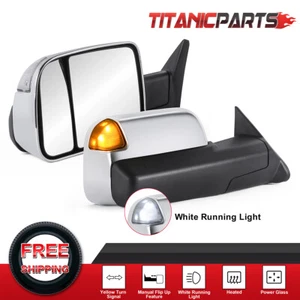 Pair Tow Mirrors For 1998-2002 Dodge Ram Power Heated w/ White Running Light - Picture 1 of 13