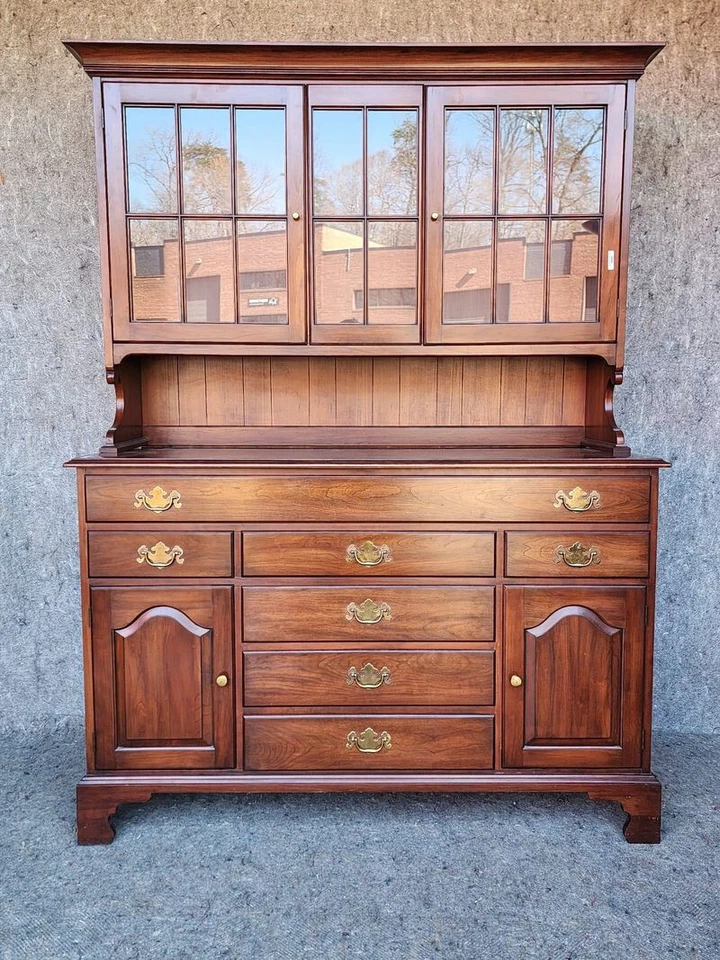 Henkel Harris American Colonial Cherry Wood Sideboard Buffet With Hutch Top - Image 1 of 4