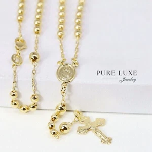 18" Gold Gold Filled Rosary VIRGIN MARY With JESUS CROSS Necklace Unisex BOX - Picture 1 of 2
