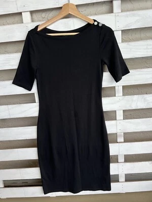 Vestido Ralph Lauren Mujer Pequeño Negro Manga 3/4 Elastizado Tejido Cuello Barco. Foto 1 de 4