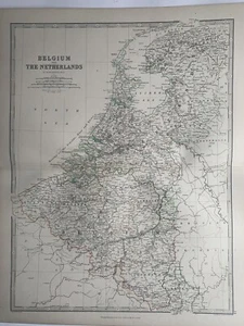 1868 Holland & Belgium Hand Coloured Original Antique Map by Johnston - Picture 1 of 3