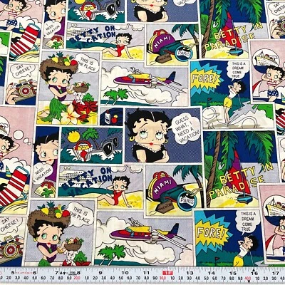 Betty Boop on Vacation Comic Cotton Fabric Remnant 26” x 43” - Image 1 of 2