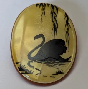 Vintage Pearlescent Celluloid Swan Silhouette Brooch C Clasp 1.5" x 1" - Picture 1 of 12