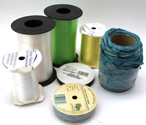 Lot of Curly Ribbon White Green Yellow Raffia Paper New Navy Blue Cloth Ribbon - Picture 1 of 9