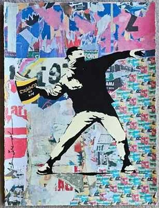 MR BRAINWASH Banksy Thrower Original 1/1  Unique Mixed media HAND SIGNED art COA - Picture 1 of 8