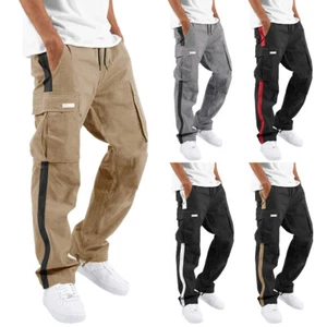 Men Cargo Pants Joggers Pants Loose Combat Trousers Pockets Sweatpants Casual - Picture 1 of 25