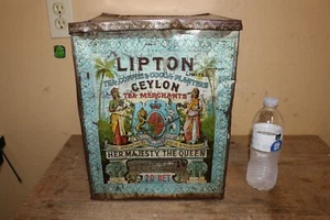 Rare Vintage 1800's Lipton Ceylon Tea Coffee Cocoa 20Lbs Store Bin Can Tin Sign - Picture 1 of 15