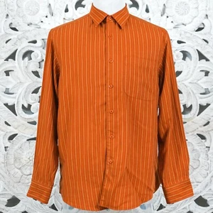 Indigo Palms Large Men's Burnt Orange Tencel Shirt Vertical Embroidery Luxurious - Picture 1 of 10
