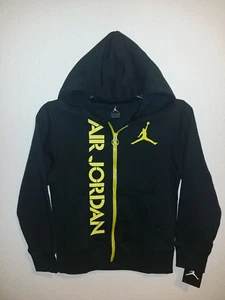 $65 NEW Boys S  Air Jordan Bright Core Bright Lights FZ Hoodie Black/Yellow - Picture 1 of 4