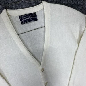 Vintage 70s Arnold Palmer Robert Bruce Wool Alpaca Cream Cardigan USA Size Large - Picture 1 of 8