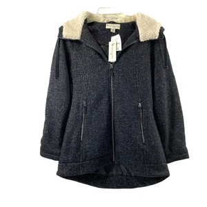 Koolaburra by UGG Coat Womens XXS Sherpa Hood Black Knit Zip Up Winter Jacket - Picture 1 of 16
