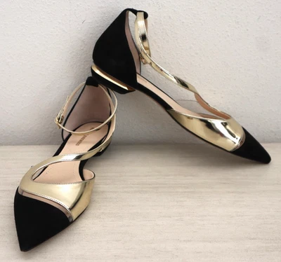 Nicholas Kirkwood Women Sz 36.5 US 5.5-6 Black/Gold Illusion Leather Flats $645 - Image 1 of 4