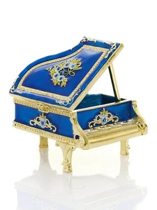 Keren Kopal Blue Flowers Piano Trinket box Decorated with Austrian Crystals - Picture 1 of 22